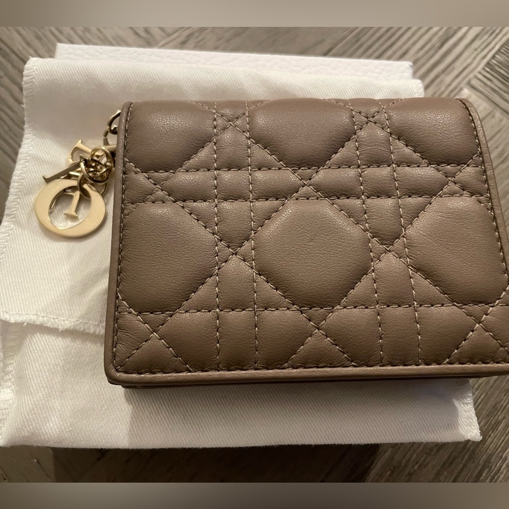 Mini Lady Dior Wallet, warm taupe